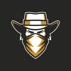 Male head in cowboy hat and bandana