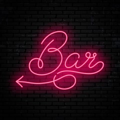 Bar, vector neon inscription for a sign with a pointing arrow to the left