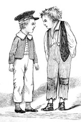 Children talking - Vintage Engraved Illustration, 1894