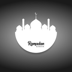 Ramadan kareem greeting card design with mosque dome, on grey background
