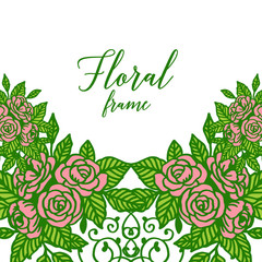 Vector illustration white background with rose pink floral frame