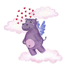 Watercolor hippopotamuses