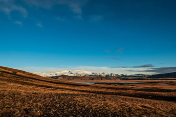 Fototapeta na wymiar View of the mountains from the cliff Dyrholaey. Iceland
