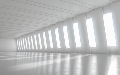 Abstract empty illuminated corridor interior design. 3D rendering.