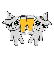 2 freunde anstoßen duo team crew oktoberfest hut bier saufen party trinken durst glas krug maß alkohol deutschland betrunken spaß kleiner süßer niedlicher mann figur comic cartoon hand design