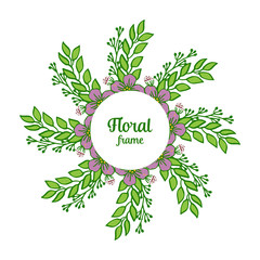 Vector illustration design element for template card with purple floral frame on white backdrop