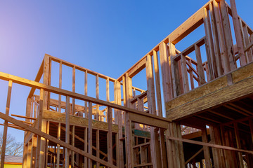 Obraz premium Building of New Home Construction exterior wood beam construction