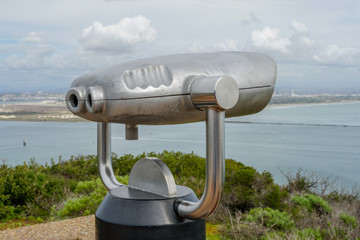 Paid binocular telescope on the tip of the Point Loma Peninsula in San Diego, California, USA....