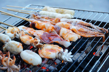 Squid grilled, Thailand street food.