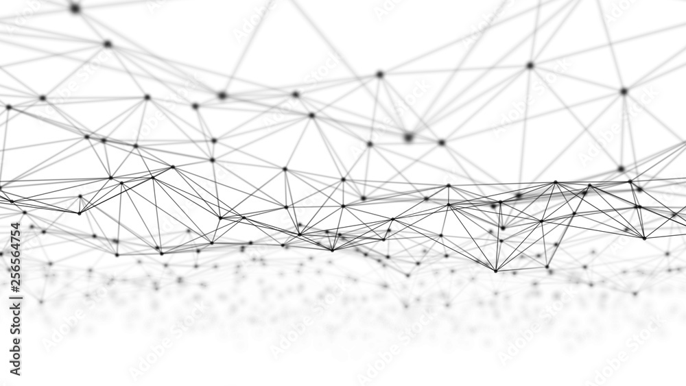 Poster digital data and network connection triangle lines and spheres in futuristic computer technology con