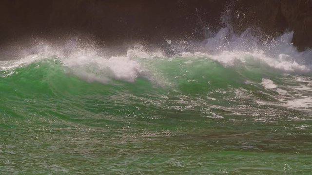 Slow motion of waves breaking in the Algarve, Portugal.