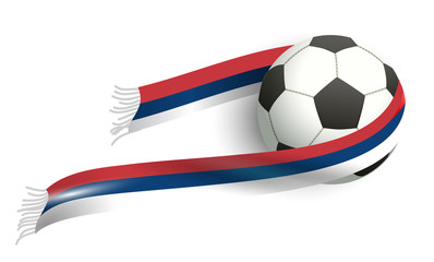 Soccer ball flying and scarf Serbian fan flag
