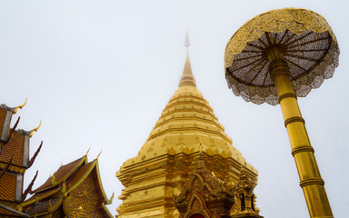 Wat Phra That Doi Suthep in fog at Chiang mai province, Thailand.
