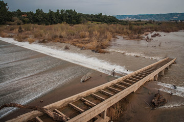 Spill on dam near ancient Olympia on Peloponnese in Greece