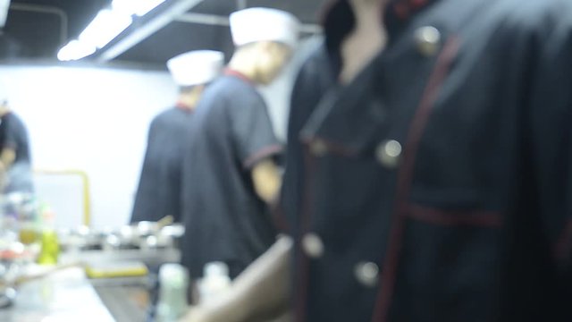 motion chefs of a restaurant kitchen