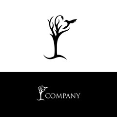 The logo is dry wood without leaves, the problem of ecology, lonely nature