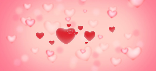 creative background with red hearts in front of many blurred pink hearts 3d-illustration