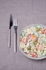 Salad with pasta and raw vegetables