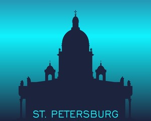 Silhouette of the Saint Isaac Cathedral in Saint Petersburg Russia. Modern minimalist silhouette