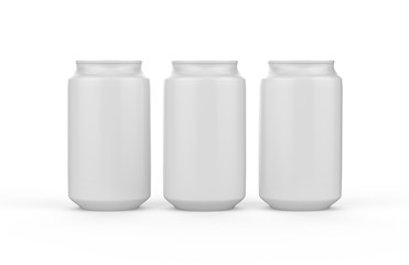 White blank aluminum can for soda, soft drink, beer, juice and coconut water, mock up template on isolated white background, 3d illustration