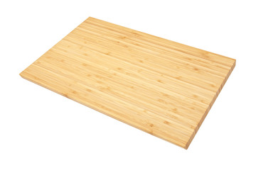 a wooden cutting board on a white background