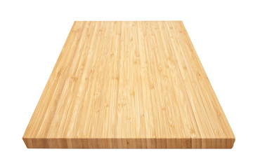 a wooden cutting board on a white background