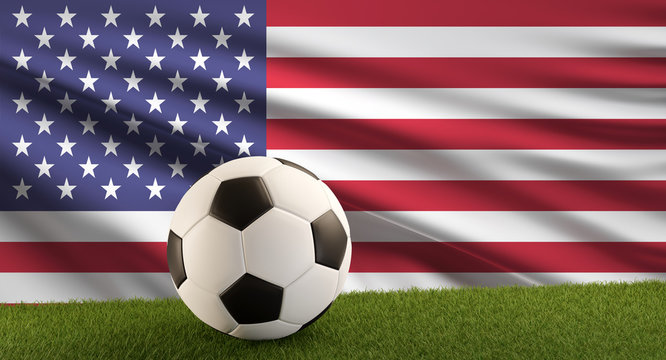 soccer ball with the flag of America 3d-illustration