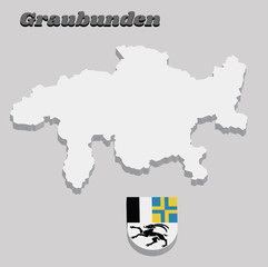 3D Map outline and Coat of arms of graubunden, The canton of Switzerland.
