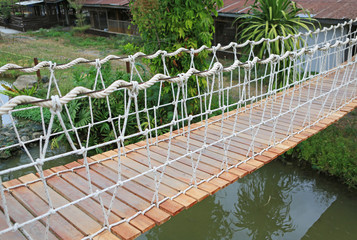 Adventure wooden rope suspension bridge