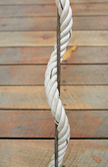 Detail of sling and rope for safety on the wood bridge.