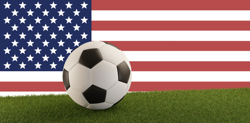 Fototapeta premium United States of America flag soccer ball on green soccer field 3d-illustration