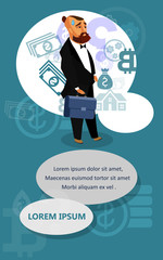 Businessman with Case Vector Banner with Copyspace