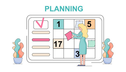 Fototapeta na wymiar Woman Planning Weekly Meeting Schedule Task Board.