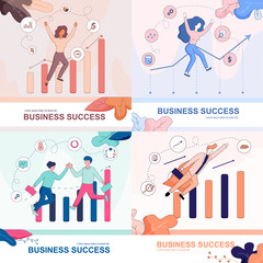 Business Success Banner Set. Happy Businesspeople.