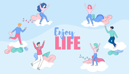 Enjoy Life Horizontal Banner. Happy Characters.