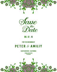 Vector illustration wedding invitation card with artwork purple flower frame