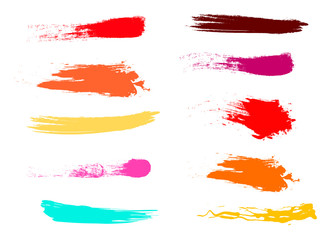 Craft label brush stroke backgrounds, paint or ink smudges vector for tags and stamps design. Painted label backgrounds patch. Color combinations catalog elements. Ink smudges, stains