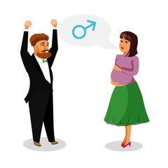 Pregnant Wife with Husband Vector Illustration