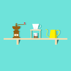 set of drip coffee on shelf