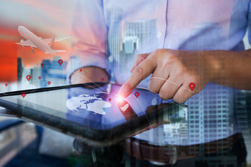 businessman using touch screen interface