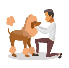 Man with Groomed Poodle Cartoon Design Element