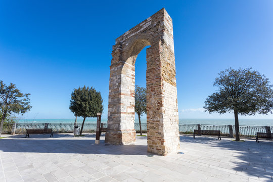 The Tower of Numana Sirolo, Ancona Mount Conero Marche Italy - beautiful tiny pearl of the Adriatic Sea with panoramic terrace over the sea.
