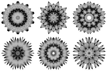 Set of Pattern Of Mandala . Vector Illustration. Modern Decorative Floral Color Mandala. Decorative Cicle Ornament. Floral Design. Black white color