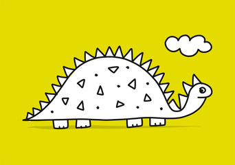 Funny dinosaur, childish style. Sketch for your design