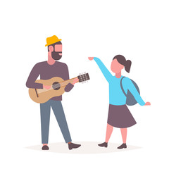 man musician singing and playing guitar woman dancing couple having fun together musical relax concept male female cartoon characters full length flat