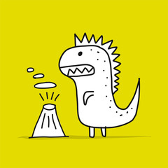 Funny dinosaur, childish style. Sketch for your design