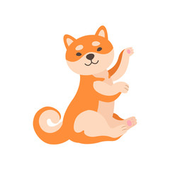 Shiba Inu Dog, Cute Adorable Japan Pet Animal Cartoon Character Sitting on Floor Vector Illustration