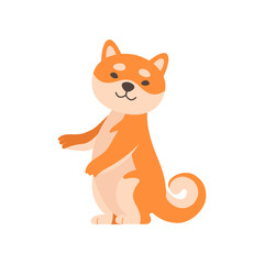 Shiba Inu Dog Standing on Two Legs, Cute Funny Japan Pet Animal Cartoon Character Vector Illustration