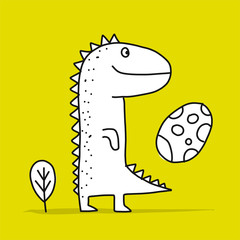 Funny dinosaur, childish style. Sketch for your design