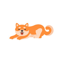 Cute Shiba Inu Dog Lying, Adorable Japan Pet Animal Cartoon Character Vector Illustration